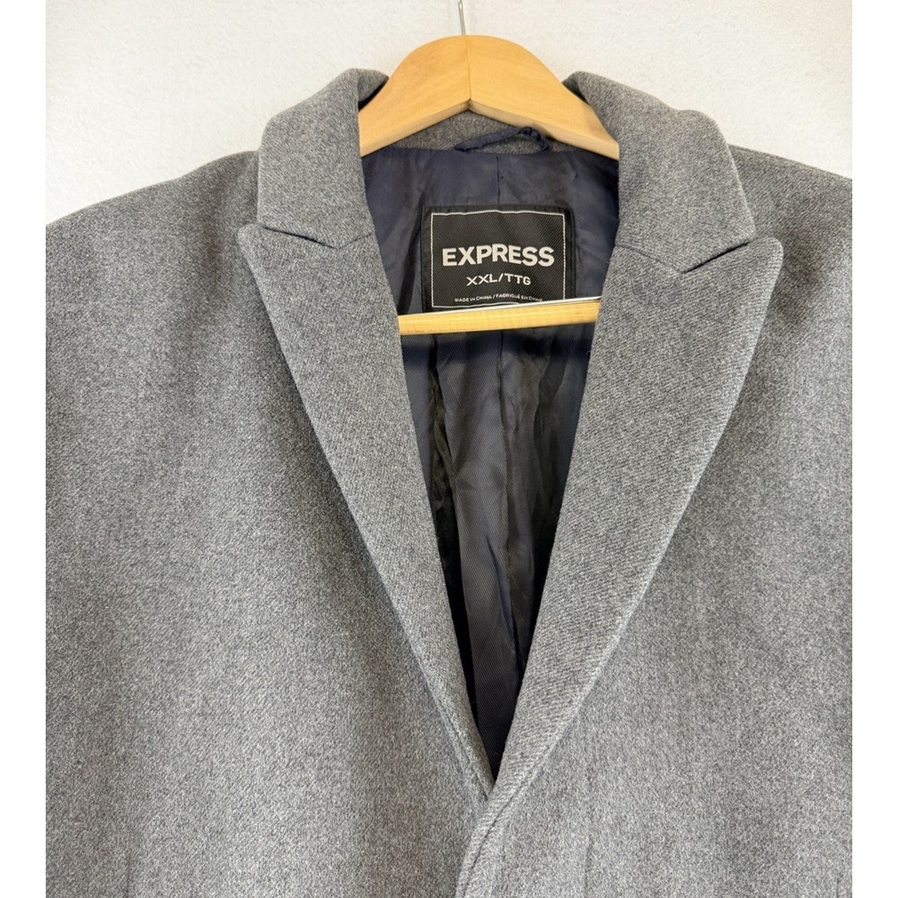 Express Men's Wool Blend Classic Topcoat Size XXL 2XL Gray 3 Hidden‎ Buttons EUC